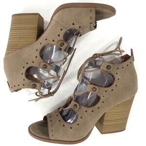 BKE‎ Sole Siren Womens Lace-Up Sandals Sz 9M Block Heel Taupe Brown Faux Leather
